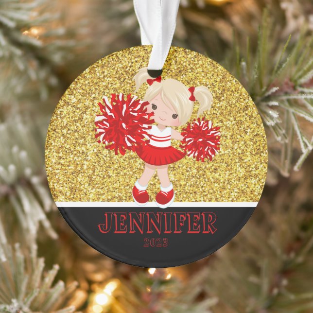 Personalized Red & Black Cheerleading Ornament  (Tree)