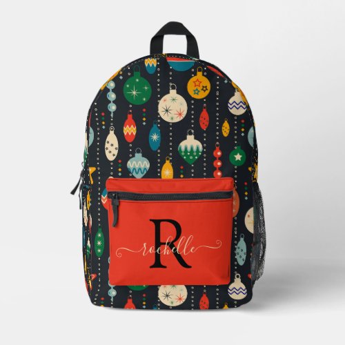 Personalized Red Black Christmas Baubles Teens Printed Backpack