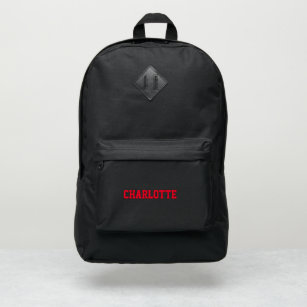 Personalized red black custom name text monogram port authority® backpack