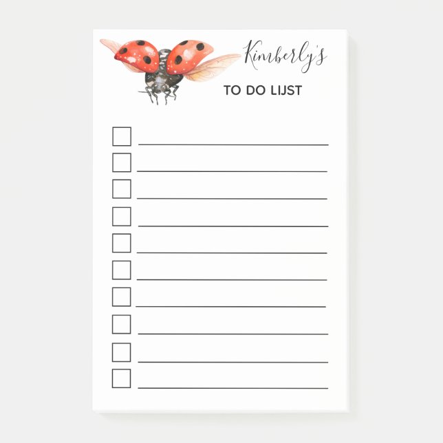 Personalized Red Black Ladybug To-Do List Post-it Notes (Front)