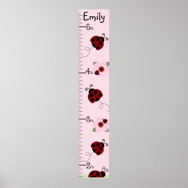 Personalized Red & Black Ladybugs Growth Chart (Front)