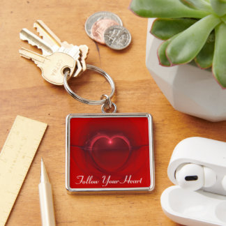 Personalized Red Black Lighted Heart Art  Keychain