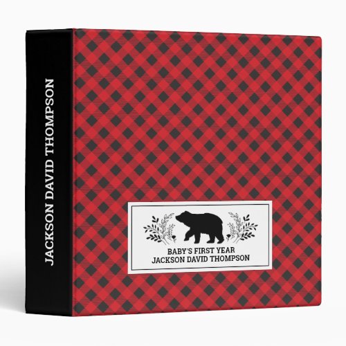 Personalized Red Black Lumberjack Baby Book 3 Ring Binder