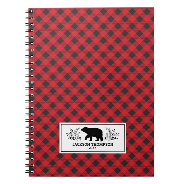 Personalized Red black Lumberjack Buffalo Plaid Notebook (Front)