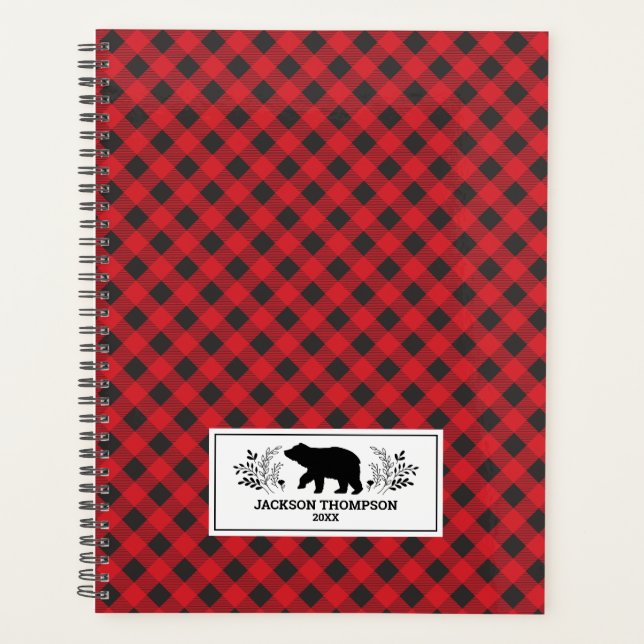 Personalized Red Black Lumberjack Buffalo Plaid Planner (Front)