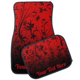 Personalized Red & Black Ombre Floral Car Floor Mat