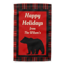Personalized Red Black Plaid Black Bear