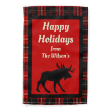Personalized Red Black Plaid Black Moose