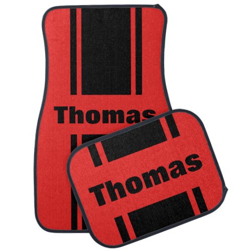 Personalized Red  Black Racing Stripe Floor Mats