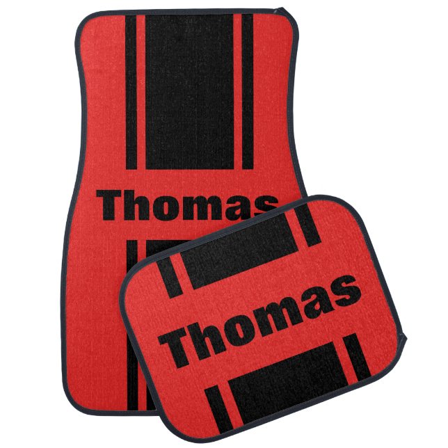 Personalized Red / Black Racing Stripe Floor Mats (Set)
