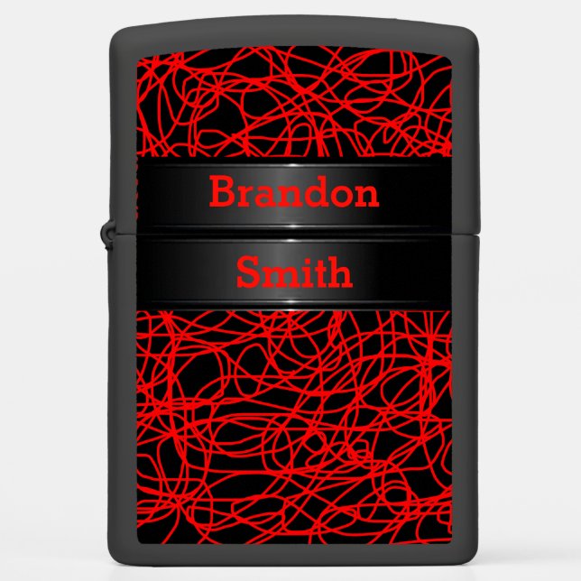 Personalized Red Black Scratches Zippo Lighter (Front)