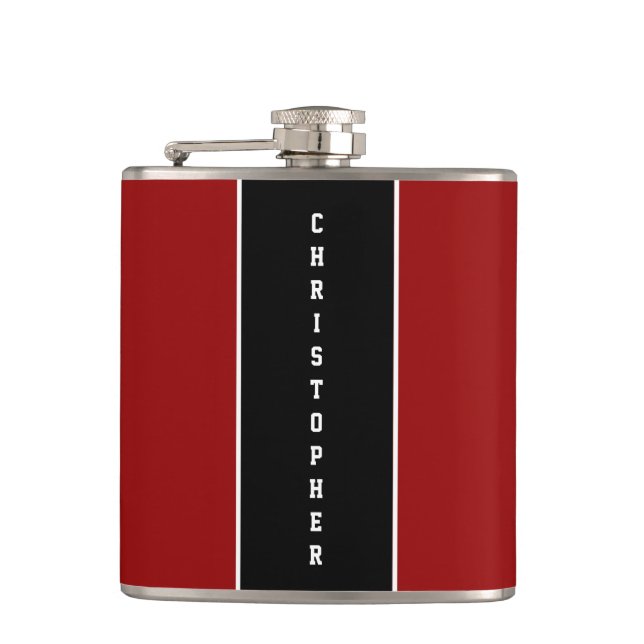 Personalized Red Black Stripe Flask (Front)