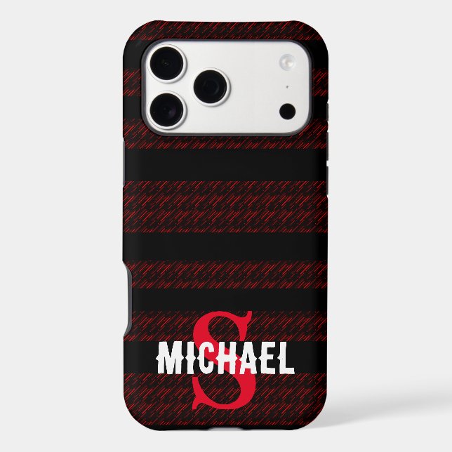 Personalized Red & Black Striped Monogram Iphone Case (Back)