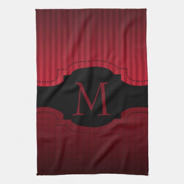 Personalized Red Black Stripes Pattern Monogram Towel (Vertical)