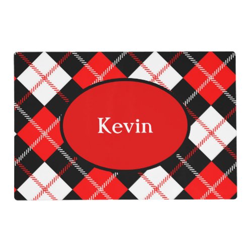 Personalized Red Black White Argyle Plaid Placemat