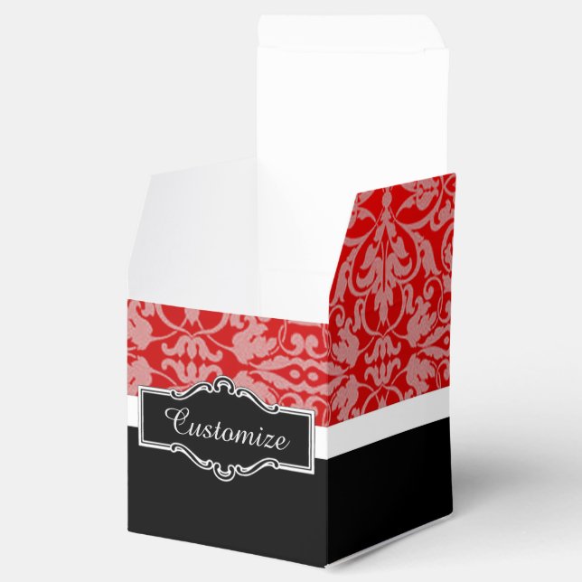Personalized Red Black & White Damask Favor Box (Opened)