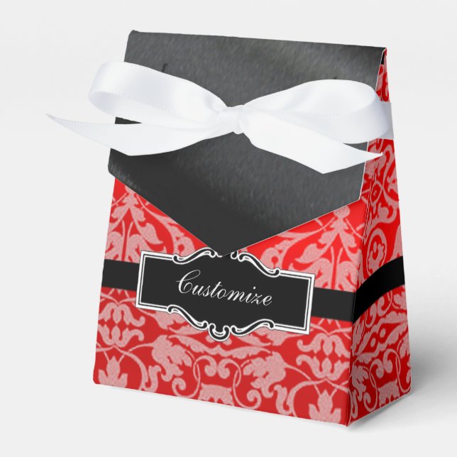 Personalized Red Black & White Damask Favor Box 2 (Front Side)