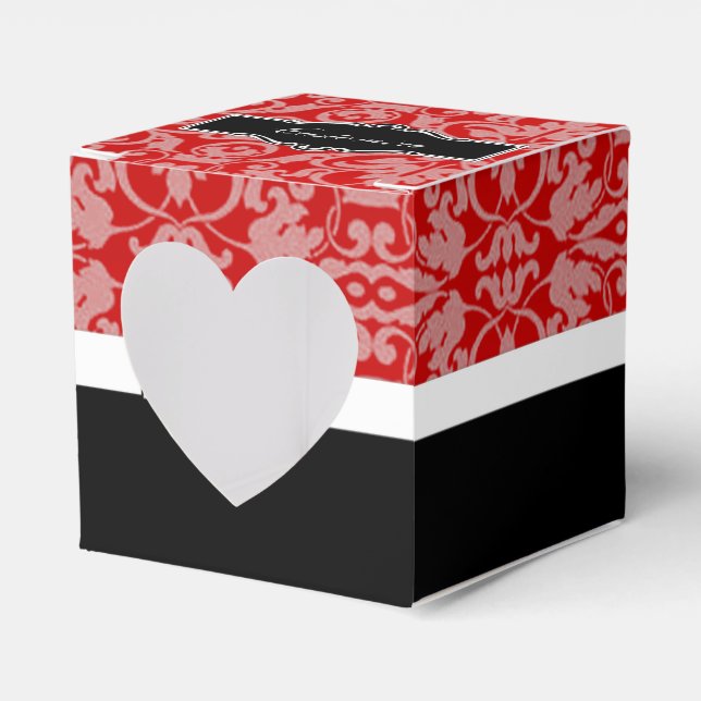 Personalized Red Black & White Damask Heart Box (Front Side)