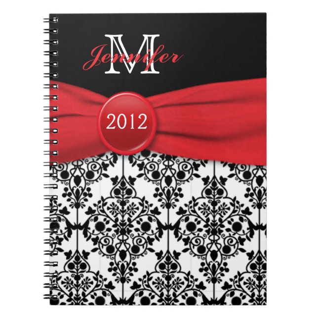 Personalized Red Black White Damask Journal (Front)