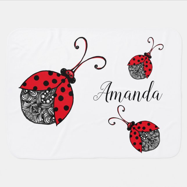 Personalized Red black white Line tangle ladybug Baby Blanket (Horizontal)