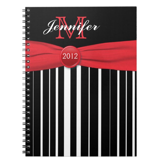Personalized Red Black White Striped Notebook (Front)