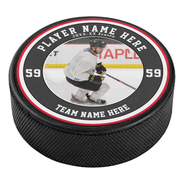 Personalized Red Black White | Team Ice Hockey Puck (3/4)