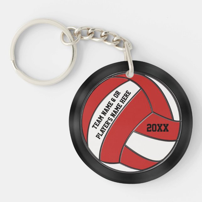 Personalized Red Black, White Volleyball Keychains (Front)
