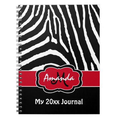 Personalized Red Black White Zebra Stripe Journal