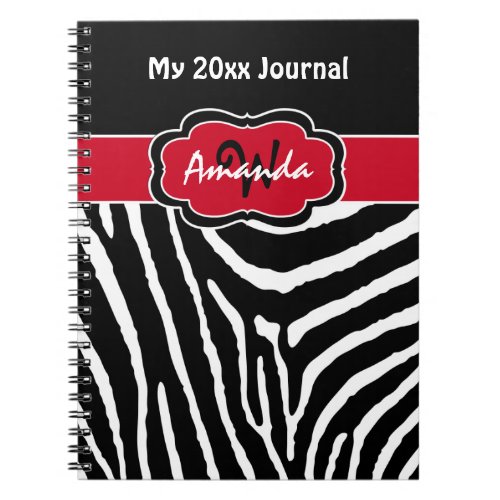 Personalized Red Black White Zebra Stripe Journal