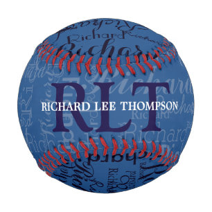 personalized red/blue name & initials monogram baseball