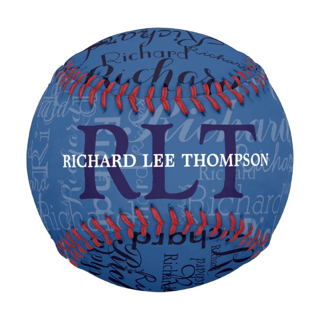 personalized red/blue name & initials monogram baseball (Front)