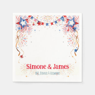 Personalized Red Blue Stars July 4th Party Napkins