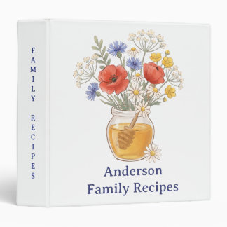 Personalized Red Blue Yellow Floral Family Recipe 3 Ring Binder
