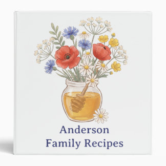 Personalized Red Blue Yellow Floral Family Recipe 3 Ring Binder