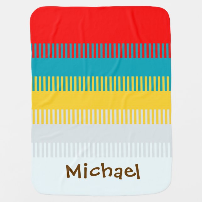 Personalized Red Blue Yellow White Gray Cute Swaddle Blanket (Front)