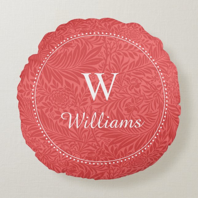 Personalized Red Botanical Pattern Round Pillow (Front)