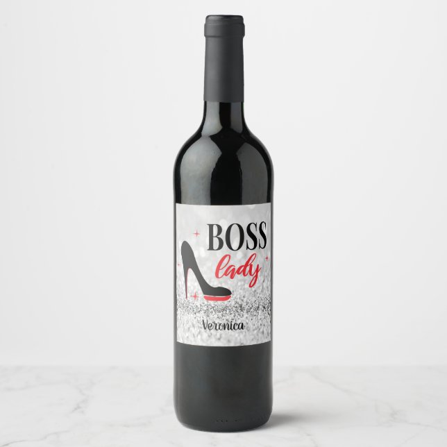 Personalized  Red Bottom Stiletto Heel Boss Lady Wine Label (Front)