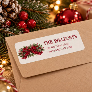 Personalized Red Bow Christmas Label