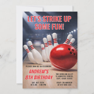 Personalized RED Bowling birthday Invitation