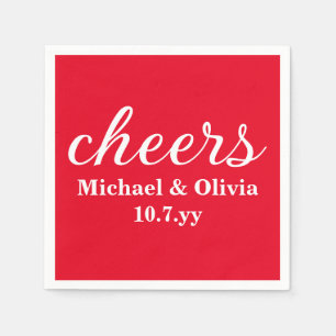 Personalized Red Bride Groom Wedding Bar Reception Napkins