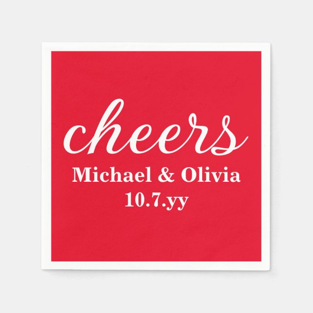 Personalized Red Bride Groom Wedding Bar Reception Napkins (Front)
