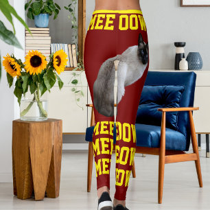 Personalized Red Bright Yellow Pet Cat Mom Photo Leggings