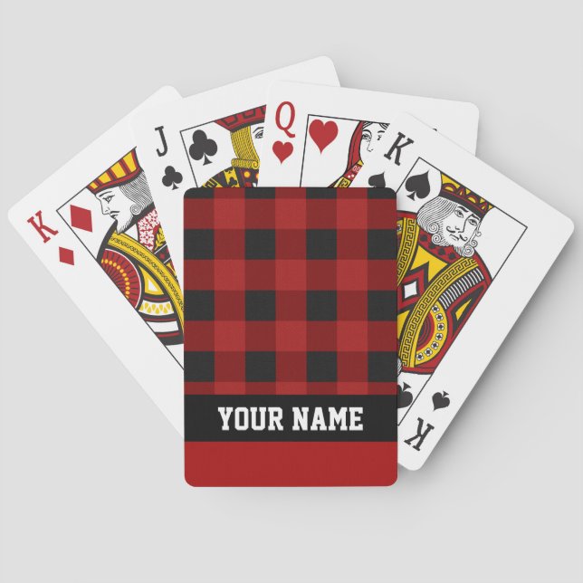Personalized Red Buffalo Check Plaid Poker Cards (Back)