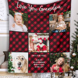Personalized Red Buffalo Plaid 5 Photo Collage Fleece Blanket<br><div class="desc">Love You Grandpa! Celebrate your grandparents and give a special gift with this custom photo collage red buffalo plaid blanket. This unique photo collage blanket is the perfect gift for Christmas or family holiday. Text : "Love You Grandpa" can be personalized for family, mom, dad, grandma, grandparent, or friends. Customize...</div>