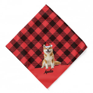Personalized Red Buffalo Plaid Akita Dog Christmas Bandana
