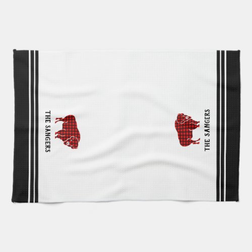 Personalized Red Buffalo Plaid Bison Kitchen Towel