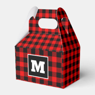 Personalized red buffalo plaid Christmas Favor Box
