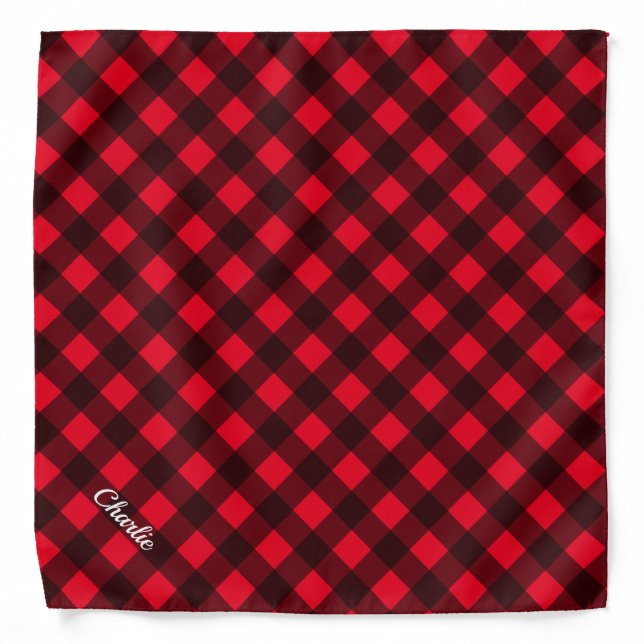 Personalized Red Buffalo Plaid Dog Bandana (Front)