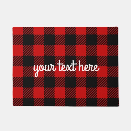 Personalized Red Buffalo Plaid Door Mat