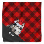Personalized Red Buffalo Plaid Husky Dog Christmas Bandana